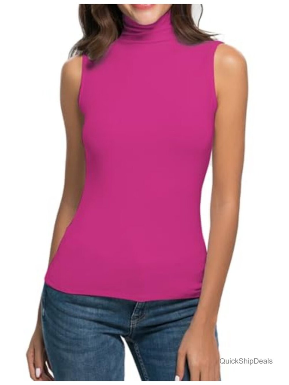 Womens Sleeveless Fitted Stretch Tank Top Mock Turtleneck Layering Tee